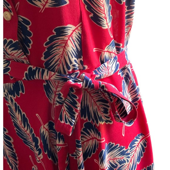 CHAPS feminine fit & flare shirtdress in size L novelty print red with navy palm - Picture 11 of 11